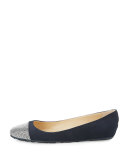 Waine Crystal-Toe Ballerina Flat, Navy/Silver
