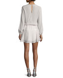 Titti Long Sleeve Keyhole Mini Dress, Silver