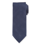 Textured Basketweave Woven Silk Tie, Navy