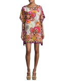 Sabita Floral Silk Mini Caftan, Multicolor