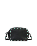 Rockstud Turquoise-Studded Camera Crossbody Bag, Black