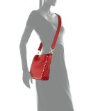 Rockstud Small Flip-Lock Messenger Bag, Red