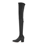 Stretch Suede Over-The-Knee Boot, Nero