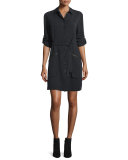 Long-Sleeve Belted Shirtdress, Black