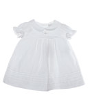 Cap-Sleeve Pintucked Linen Dress, White, Size 3-12 Months