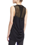 Molten Mesh-Insert Sleeveless Sport Tee, Black