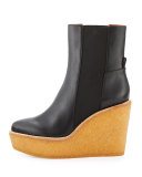 Sandy Crepe-Wedge Bootie, Black