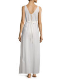 Phedra Pleated-Bib Long Gown, White
