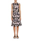 Sleeveless Whisper-Print Dress, Dark Olive