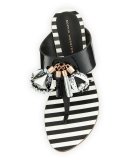 Saffi Tassel Flat Thong Slide Sandal, Black/White