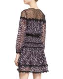 Jamie Contrast-Lace Silk Dress, Pirouette Dot Navy/Black