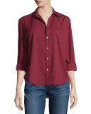 Eileen Long-Sleeve Button-Front Blouse, Wine