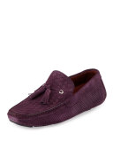 Woven & Perforated Suede Tassel Driver, Purple