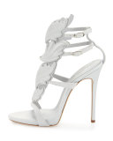 Coline Wings Suede High-Heel Sandal, White