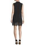 Lucida Sleeveless Lace-Hem Shirtdress, Black