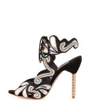 Selina Beaded Ankle-Tie Sandal, Black/Gold