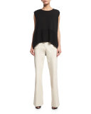Sleeveless Round-Neck Cape Top, Black