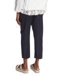 Wide-Pinstripe Belted Ankle Pants, Dark Blue