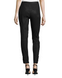 Alexa Metallic Grid Button-Cuff Leggings, Caviar 