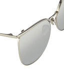 Semi-Rimless Square Sunglasses, White Gold/Platinum