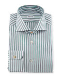 Rope-Striped Woven Dress Shirt, White/Navy/Green