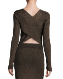Chance Ribbed Metallic Sweater, Black/Apricot