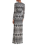 Anna Maria Long-Sleeve Printed Gown, Black/White