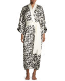 Queenie Sabine Silk Kimono Robe, Black/White
