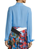 Long-Sleeve Silk Blouse, Cornflower Blue