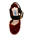 Bicolor Velvet Platform Sandal, Black/Brown
