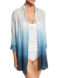 Midnight Waves Ombre Button-Down Coverup