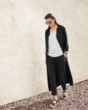 Crinkled Crepe Maxi Shirtdress, Black