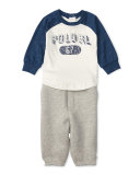 Graphic Baseball Tee w/ Sweatpants, Cream, Size 9-24 Months
