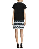 Sleeveless Scoop-Neck Zigzag Dress, Black