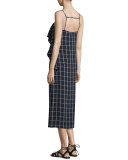 Marlee Sleeveless Ruffle-Trim Check Shift Dress, Royal/White