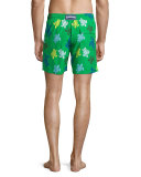 Moorea Turtle-Print Swim Trunks, Green