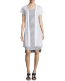 Skinny-Striped Organic Linen Tank Dress, White/Black