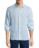 Morton Long-Sleeve Linen Shirt, Sky Blue