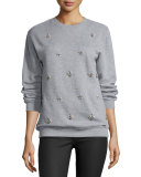 Floral Embellished Sweatshirt, Gray