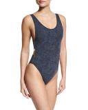 Zissou Zipper-Side One-Piece Swimsuit, Denim