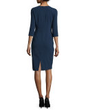 3/4-Sleeve V-Neck Sheath Dress, Navy