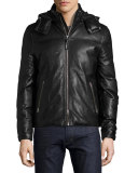 Balfour Leather Down Bomber Jacket, Black