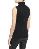 Briony Sleeveless Slub Turtleneck Top, Black