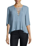 Boulevard Lace-Up Top, Dusty Blue
