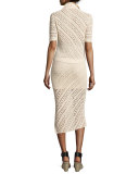 Miller Crochet Side-Slit Pencil Skirt, Cream