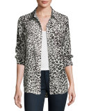 Slim Signature Animal-Print Shirt, Nature White/True Black