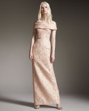 Off-The-Shoulder Column Gown, Blush