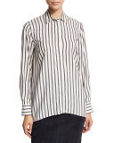Striped Long-Sleeve Blouse, Onyx
