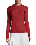 Long-Sleeve Striped Jersey Top, Scarlet