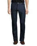 Straight-Leg Stretch-Denim Jeans, Indigo